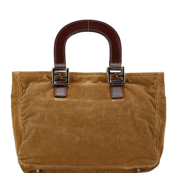 FENDI Handbag Tote Bag 26693 Brown Khaki Corduroy Leather Women's - Picture 3 of 12